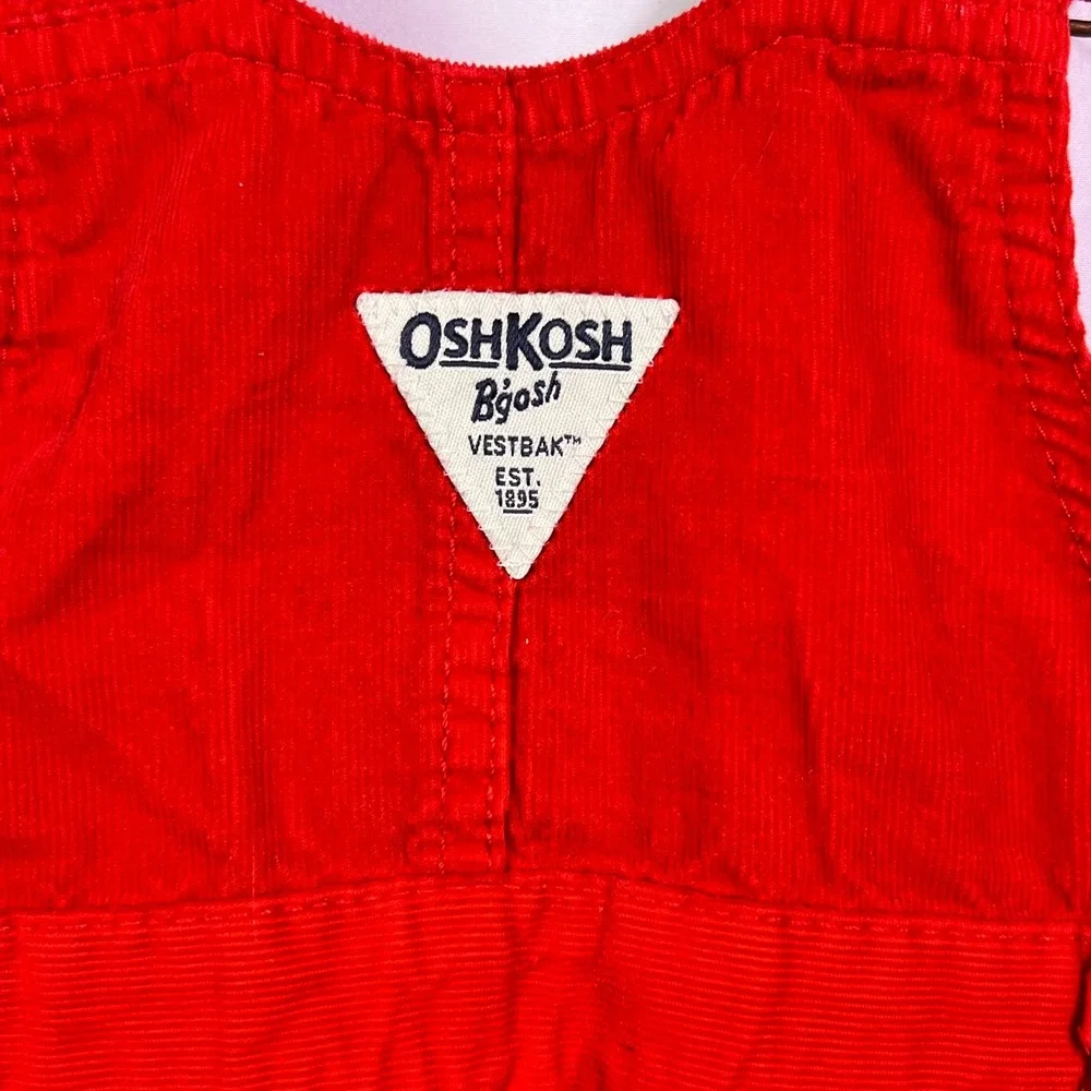 OshKosh Bgosh Girls Red Corduroy Overall Jumper Dress Tulle Trim 2T Vestbak